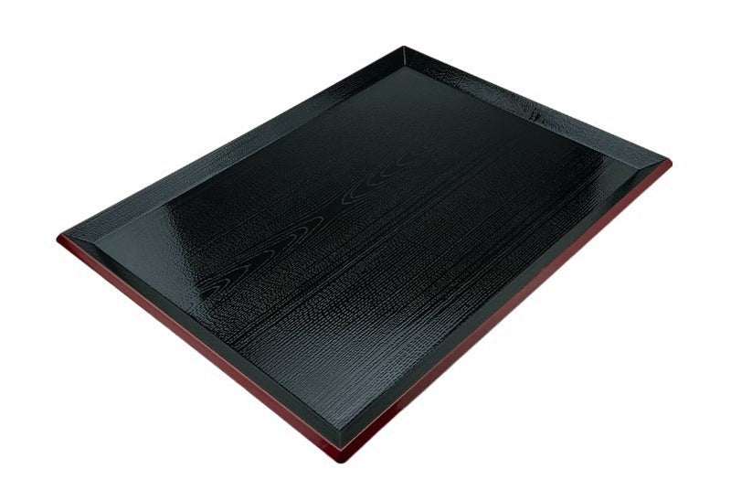 DJ-TY-A-45 lacquer tray showing its beveled rectangular rim and embossed woodgrain