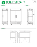 Hoshizaki EF1A-EF2A-FS original one- and two-section front, side and plan dimension drawings.