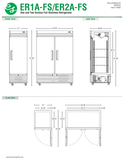 Hoshizaki ER1A-ER2A-FS original one- and two-section front, side and plan dimension drawings.