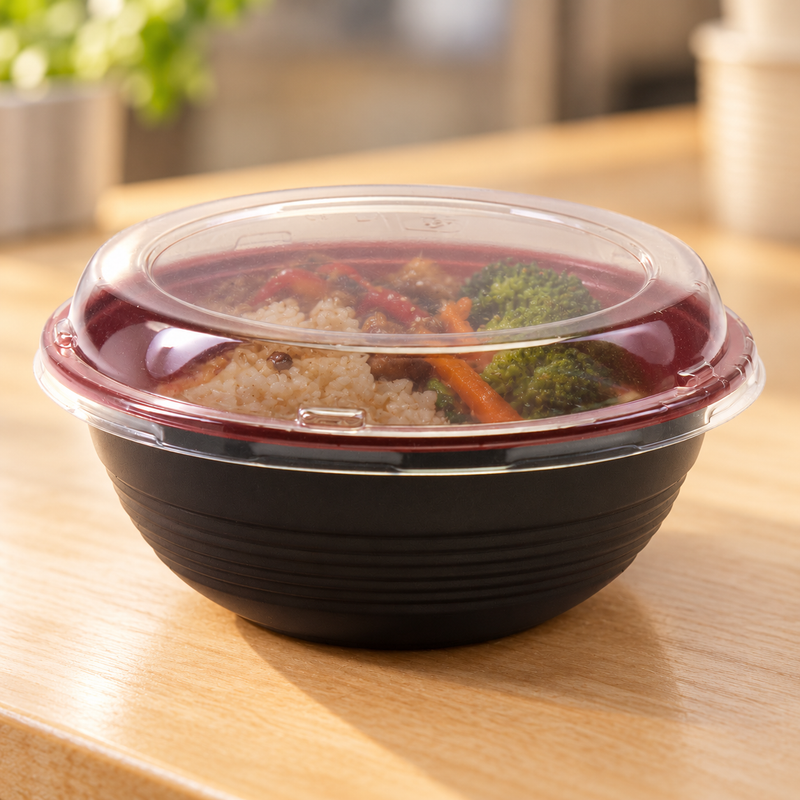 ED-1000 bowl with clear lid over a prepared rice meal
