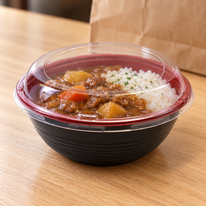 HD-700 bowl with clear lid over a prepared meal at pickup