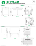 Hoshizaki EUR27A-48A original one- and two-door front, side, rear and plan dimension drawings.