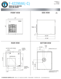 Hoshizaki F-422MAK and F-422MAK-C official shared head dimensions, mounting pattern, ice-drop and ultrasonic-sensor openings