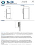 Hoshizaki F1A-HG official front, side and plan dimensions; 27.5-inch width, 34.5-inch depth and 79.5-inch height; plan labels 59.25-inch door-open depth; manufacturer sources also list 57 inches, see specification note