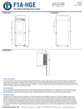 Hoshizaki F1A-HGE official front, side and plan dimensions; 27.5-inch width, 33.5-inch depth and 79.5-inch height; original plan labels 59.25-inch door-open depth while table and webpage list 57 inches, see specification note
