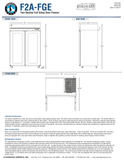 Hoshizaki F2A-FGE official front, side and plan dimensions; 55-inch width, 33.5-inch depth and 79.5-inch height; original plan labels 59.25-inch door-open depth while table and webpage list 57 inches, see specification note