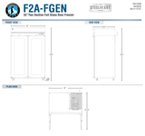 Hoshizaki F2A-FGEN official complete dimensions panel; 52-inch width, 33.5-inch depth, 79.5-inch caster height and 57.75-inch door-open depth