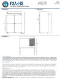 Hoshizaki F2A-HS official front, side and plan dimensions; 55-inch width, 79.5-inch height and 59.25-inch door-open depth
