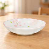 FK28-HH pink blossom deep plate on a wooden dining table