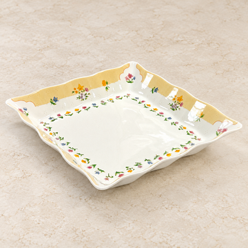 FP-07 floral square plate in a neutral tabletop setting