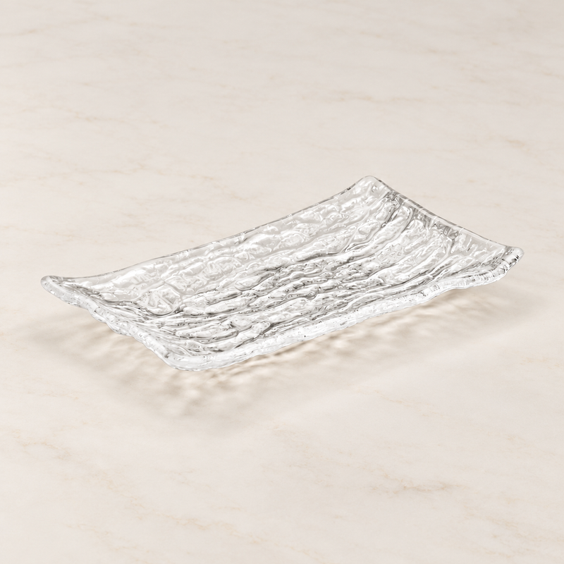 GF2-C clear glass platter in a neutral tabletop setting
