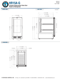 Hoshizaki HR15A-G original complete dimension drawing; glass-model height/depth labels differ from the table; confirm delivered overall dimensions and accessible fit.