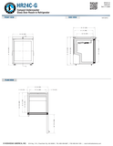 Hoshizaki HR24C-G original complete dimension drawing; glass-model height/depth labels differ from the table; confirm delivered overall dimensions and accessible fit.