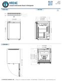 Hoshizaki HR24C original complete dimension drawing; confirm leveling/top-trim allowance and installed envelope against the specification notes.