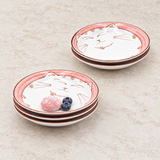 HS5-P five pink cat plates with a small mochi and blueberries