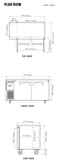 JUF-60-N manufacturer top, front and side plan views; cabinet depth excludes 1 in rear spacers and cabinet height excludes 5 in caster height.
