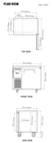 JUR-36-N6 manufacturer top, front and side plan views; cabinet depth excludes 1 in rear spacers and cabinet height excludes 5 in caster height.