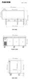 JUR-72-G-N manufacturer top, front and side plan views; cabinet depth excludes 1 in rear spacers and cabinet height excludes 5 in caster height.