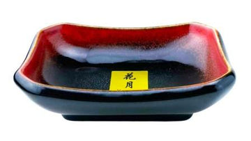 3.5" x 2.5" Porcelain Rectangular Sauce Dish, Black&Red
