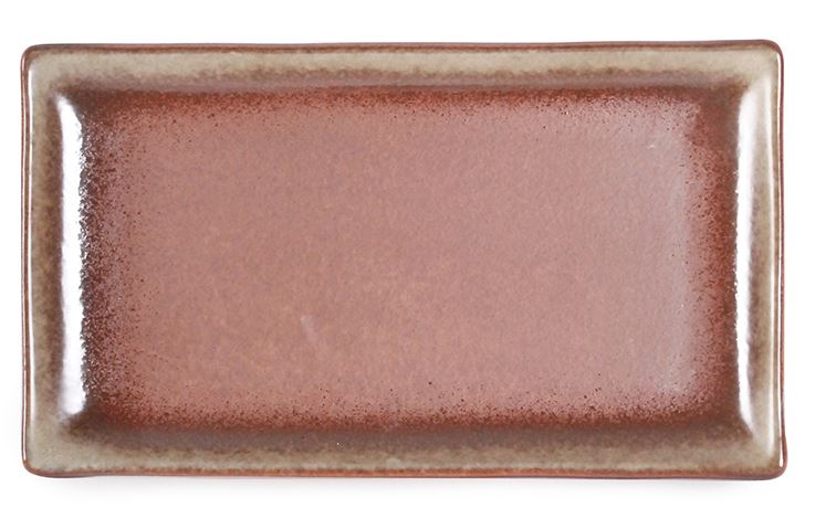 Porcelain Rectangular Plate, Burgundy/Ivory trim 8-7/8" x 5"