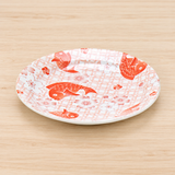 KA265-T red fish and floral ceramic plate on a light wood table