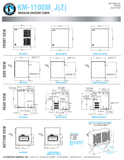 Hoshizaki KM-1100MWJ and KM-1100MRJZ official shared dimensions; use selected cooling-type connections
