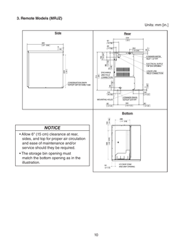 Hoshizaki KM-520MRJZ and KM-660MRJZ official manual dimension drawing, remote head connections and clearance