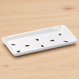 KM5921 white rectangular ceramic tray on a wood table