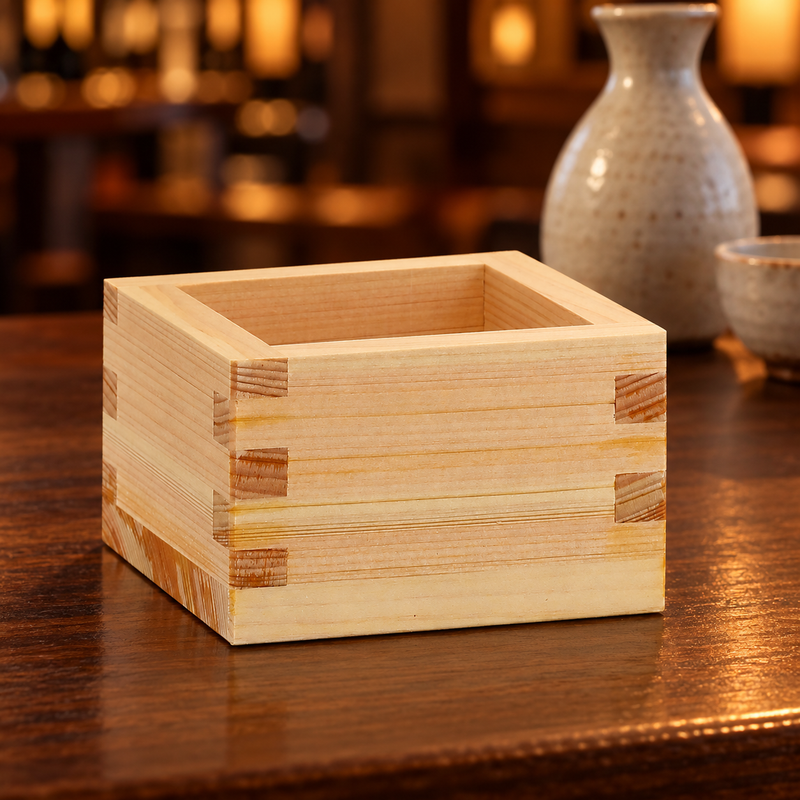 OMS-103 wooden masu cup at a sake-bar setting