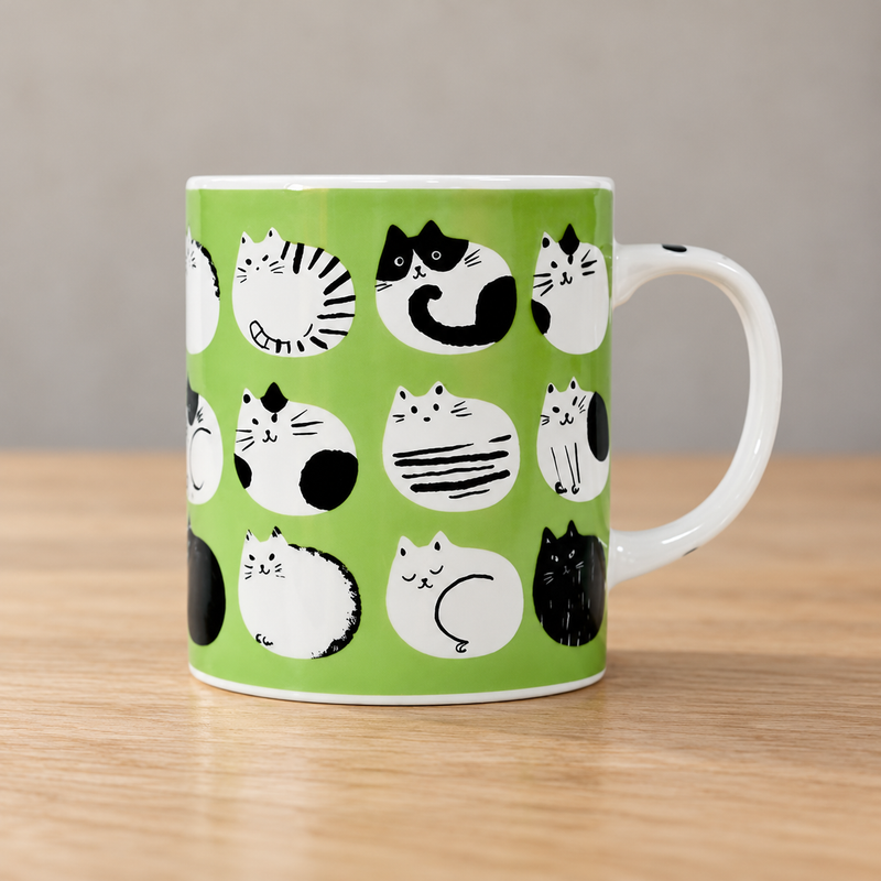 10 oz Light Green Cat Ceramic Mug — 3½ in H