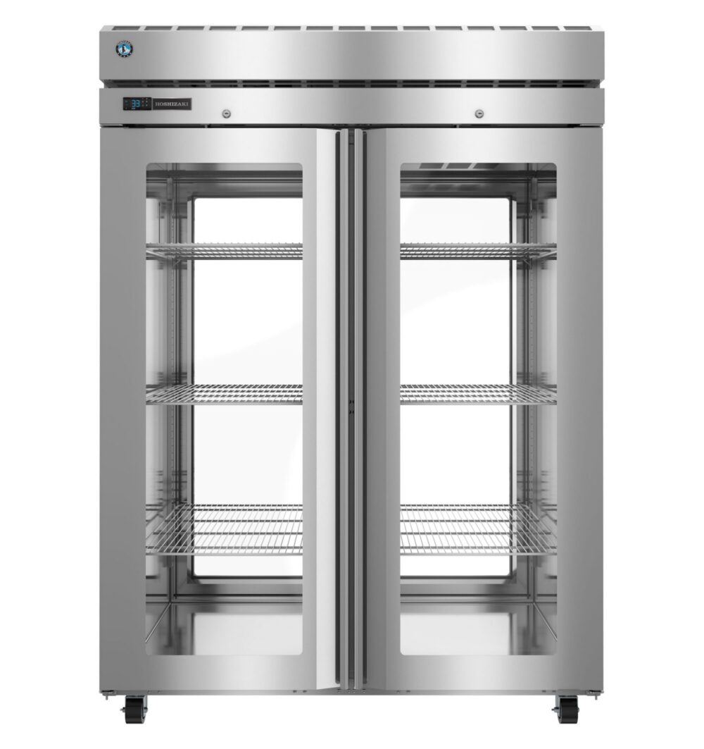 Hoshizaki PT2A-FGE-FGE 55" Stainless Steel Two-Section Full-Glass-Door Pass-Through Refrigerator