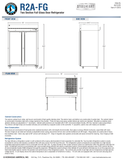 Hoshizaki R2A-FG official front, side and plan dimensions; 55-inch width, 34.5-inch depth and 79.5-inch height; plan labels 59.25-inch door-open depth; manufacturer sources also list 57 inches, see specification note
