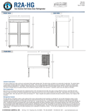 Hoshizaki R2A-HG official front, side and plan dimensions; 55-inch width, 34.5-inch depth and 79.5-inch height; plan labels 59.25-inch door-open depth; manufacturer sources also list 57 inches, see specification note