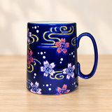 SF72-BSK cobalt blossom mug on a pale wood tabletop
