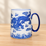 SF72-DR blue dragon mug on a pale wood tabletop
