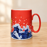 SF72-RCR red wave mug on a pale wood tabletop