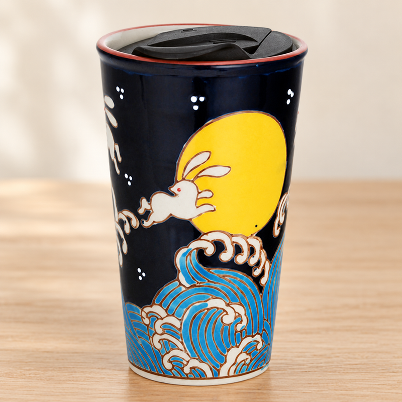 Rabbit & Moon Ceramic & Plastic Tumbler 12 oz (SM12-3355)