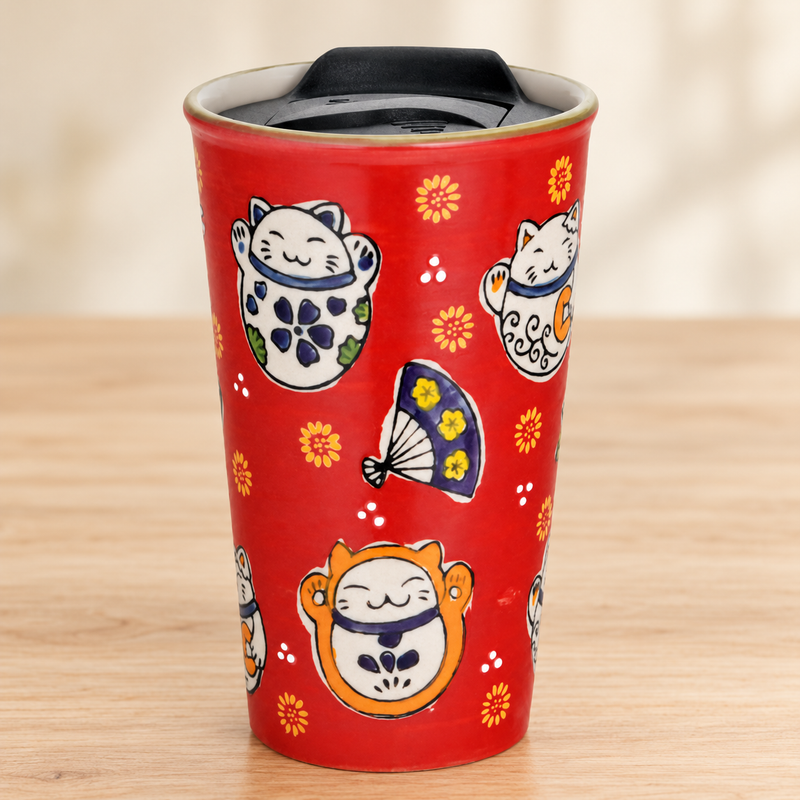Lucky Cat Ceramic & Plastic Tumbler (SM12-6750)