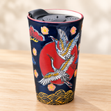 SM12-7007 crane tumbler with lid on a pale wood tabletop