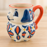 SMI-2 decorative dog mug on a pale wood tabletop