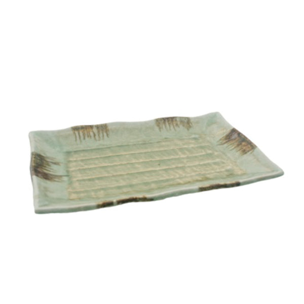 Ceramic Rectangular Platter 13.5"x9"", Green/Brown