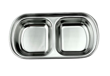 Satin Stainless Steel Sauce Plate 2 Div Sanding, 6-1/8"*3-1/16"