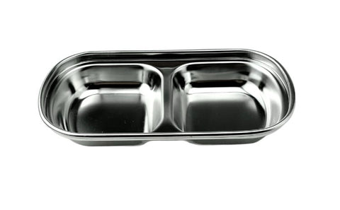 Satin Stainless Steel Sauce Plate 2 Div Sanding, 6-1/8"*3-1/16"
