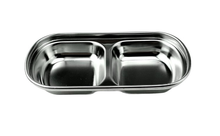 Satin Stainless Steel Sauce Plate 2 Div Sanding, 6-1/8"*3-1/16"