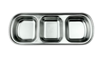 Satin Stainless Steel Sauce Plate 3 Div, 8"*3-1/16"