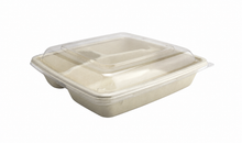 3-Compartment Fiber To-Go Container with Clear Lid (50 pc) - ED-CS1400-3, 9" x 9"