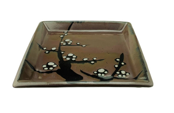 Ceramic Rectangular Platter, Brown/ Plum12-1/4
