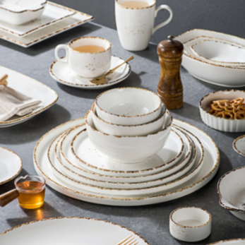 6½″ Splash Blanch Speckled Ceramic Saucer — Recessed Cup Well
