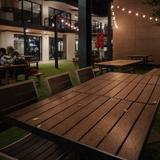 Mocha Outdoor Table Top – Mocha Synthetic Teak / Black Aluminum Frame