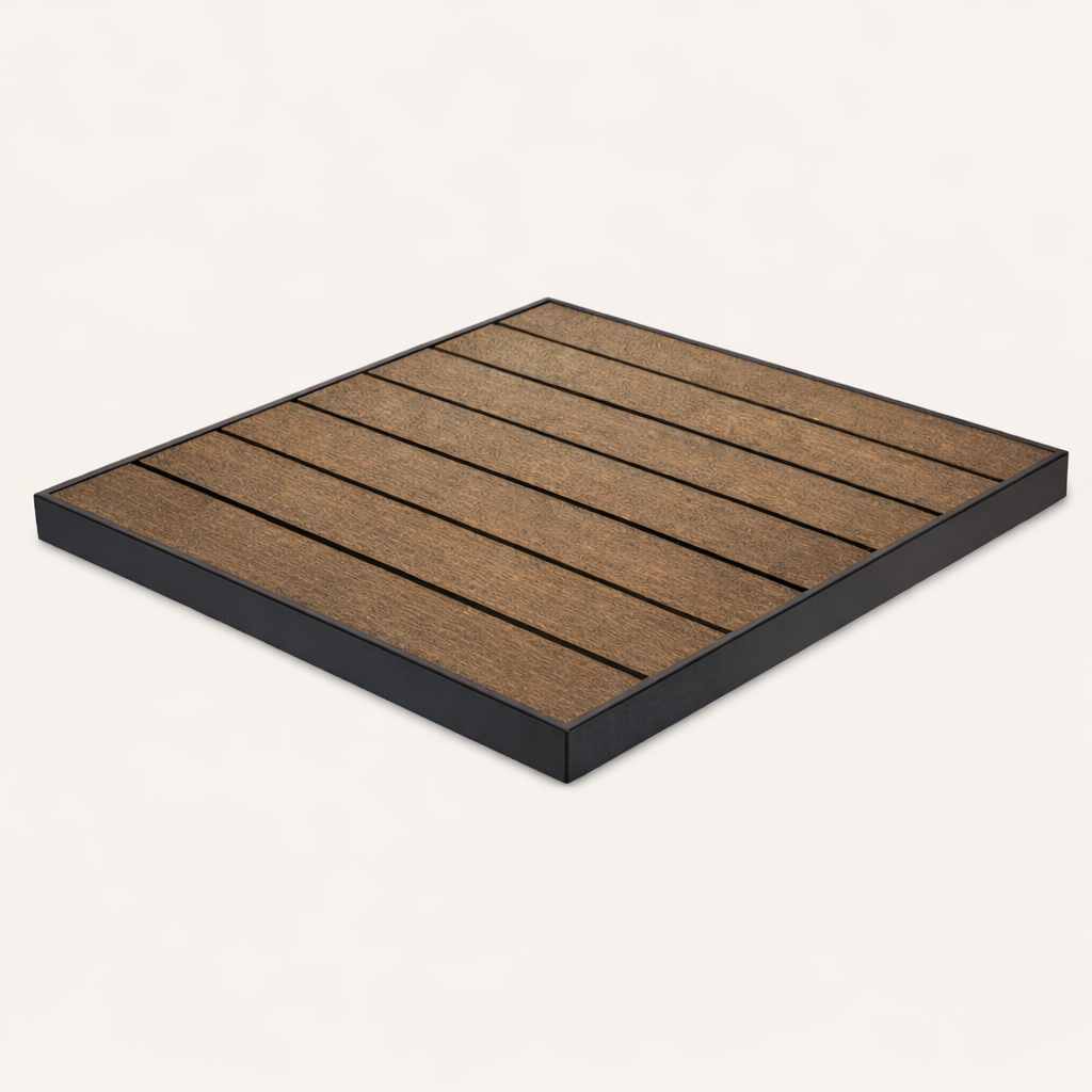 Mocha Outdoor Table Top – Mocha Synthetic Teak / Black Aluminum Frame